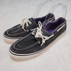 Sperry Shoes Womens 7,5 Dark Gray Faded Acid Wash Low Tops Boat Slip Ons Loafers